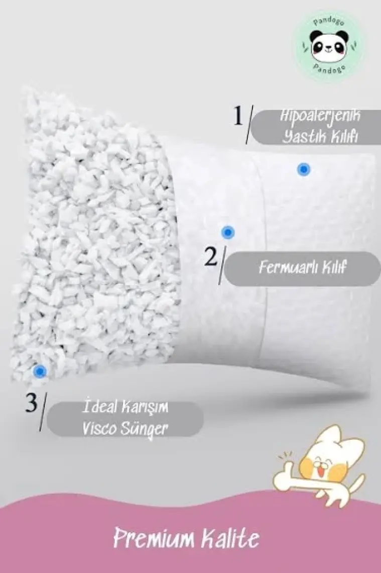 Pandogo Visco Yastık Ortopedik Terletmeyen Visko Uyku Yastığı Premium Kılıflı 1500 gr