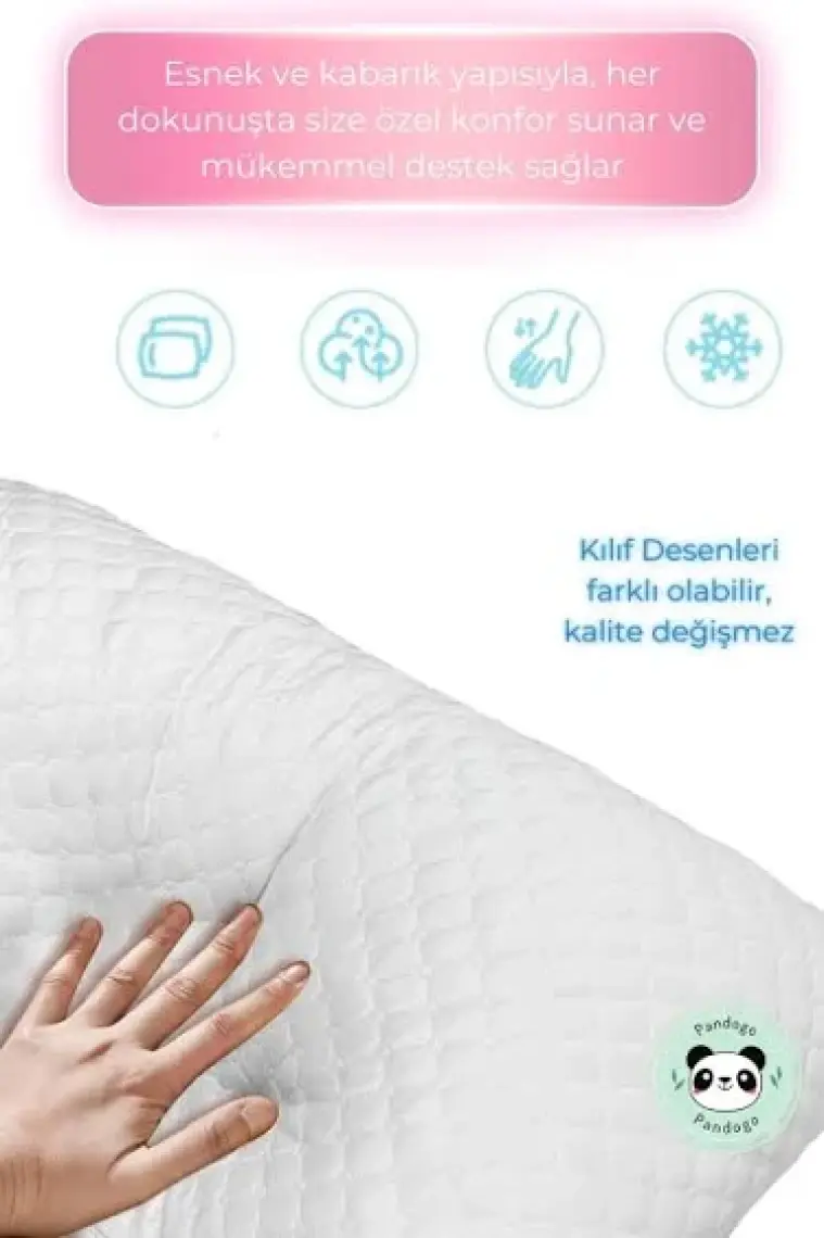 Pandogo Visco Yastık Ortopedik Terletmeyen Visko Uyku Yastığı Premium Kılıflı 1500 gr