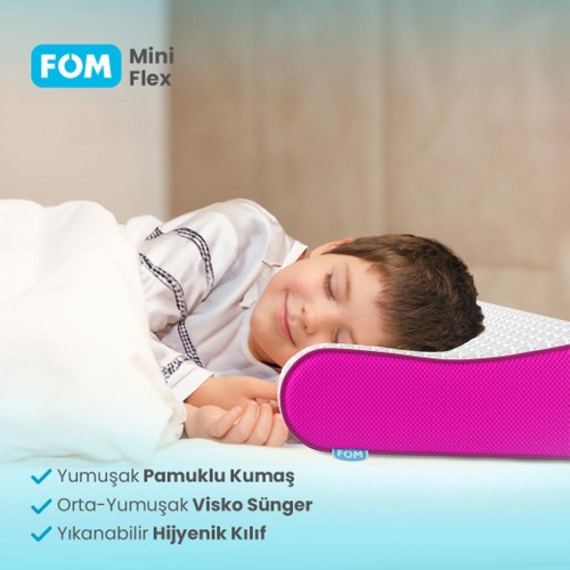 FOM Mini Flex Visco Çocuk Ve Seyahat Uyku Yastık, Ortopedik, 50 X 30 X 11/9, Fuşya
