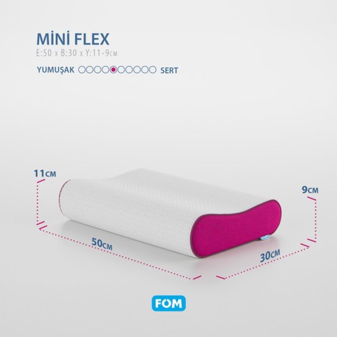 FOM Mini Flex Visco Çocuk Ve Seyahat Uyku Yastık, Ortopedik, 50 X 30 X 11/9, Fuşya