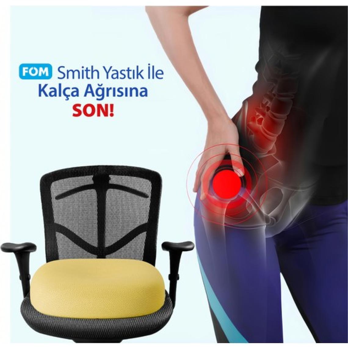 Fom Smith Visco Konforlu ve Rahatlatıcı Oturma Simidi Yastık, Ortopedik, 45 x 44 x 8, Sarı