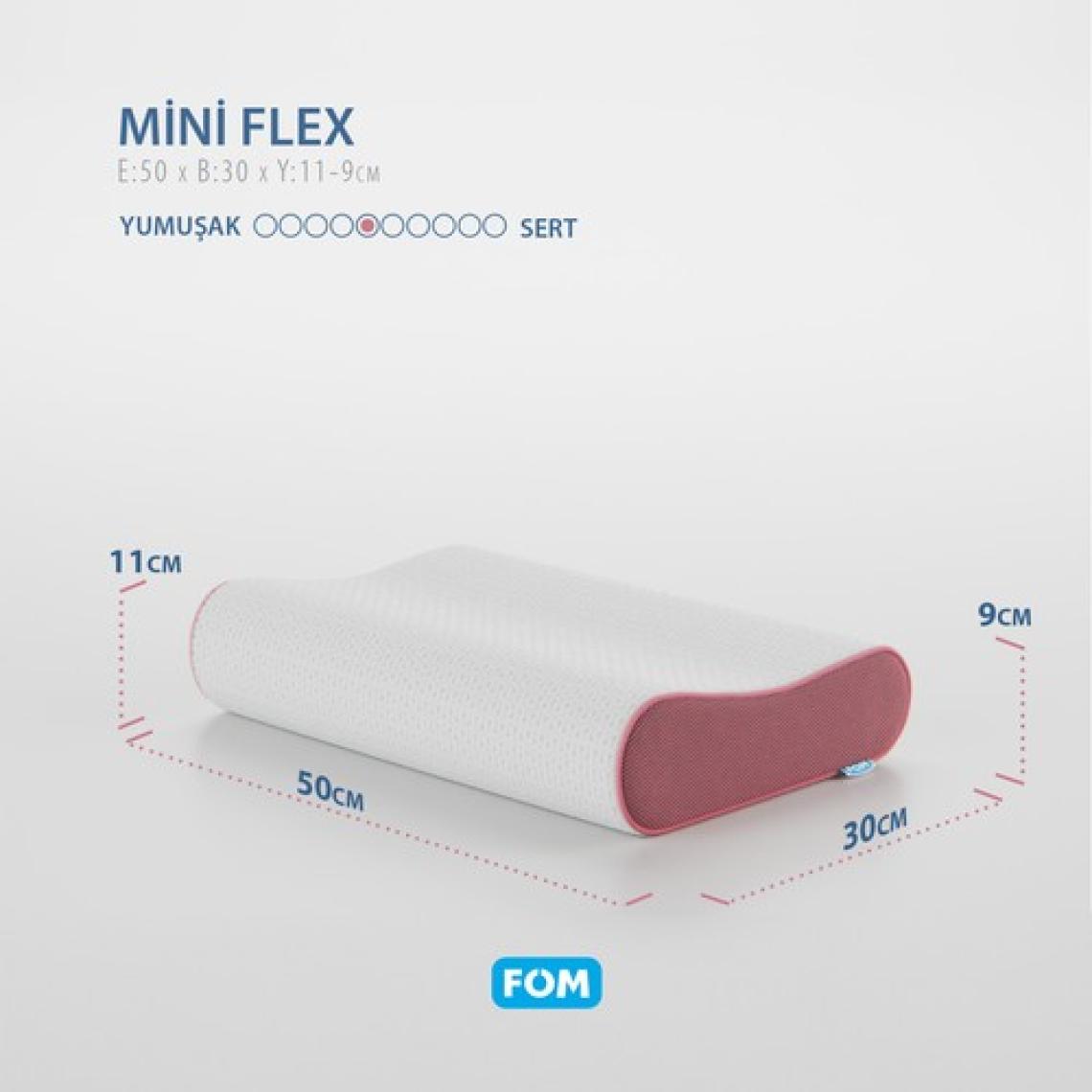 FOM Mini Flex Visco Çocuk Ve Seyahat Uyku Yastık, Ortopedik, 50 X 30 X 11/9, Pembe