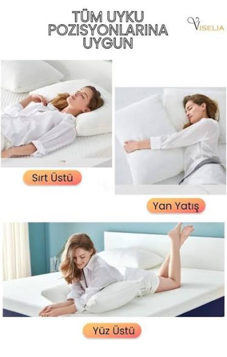 Viselia Visco Yastık Ortopedik Terletmeyen 2 Adet Visko Uyku Yastığı Premium Kılıflı % 100 Visco Sünger