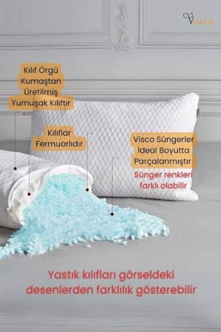 Viselia Visco Yastık Ortopedik Terletmeyen 2 Adet Visko Uyku Yastığı Premium Kılıflı % 100 Visco Sünger