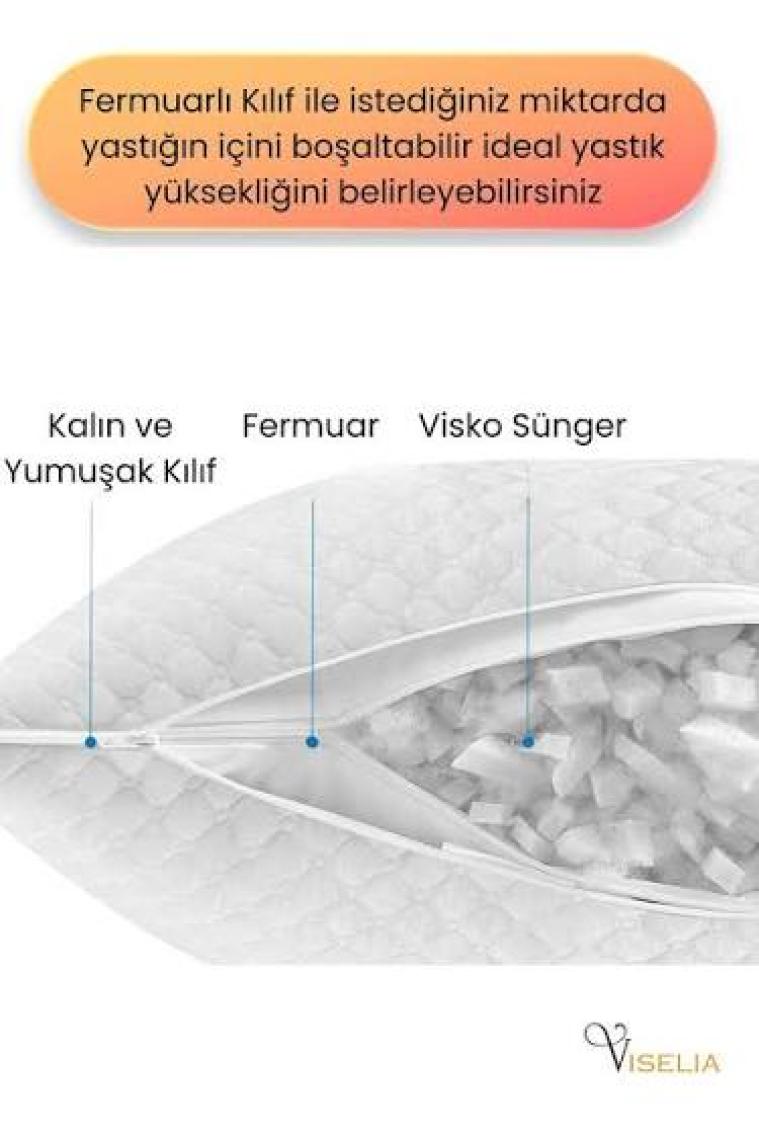 Viselia Visco Yastık Ortopedik Terletmeyen 2 Adet Visko Uyku Yastığı Premium Kılıflı % 100 Visco Sünger