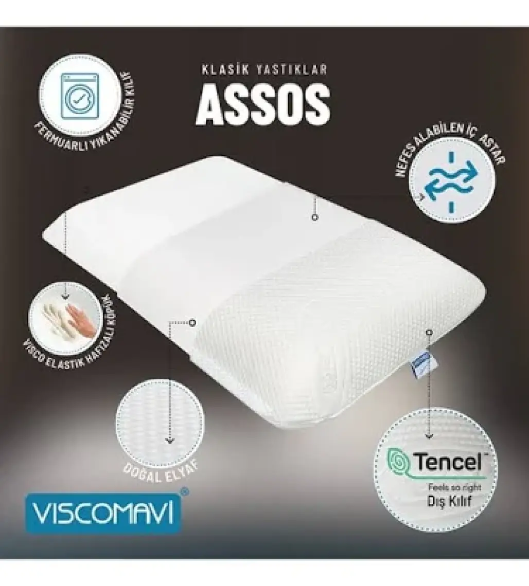Viscomavi Assos Ortopedik Visco Yastık Klasik Hafızalı Visco Yastık