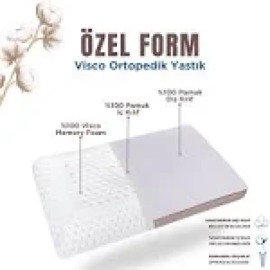 Viscotex Pamuk Kılıflı Small Visco Ortopedik Yastık, Kahverengi, 60X40X10 cm