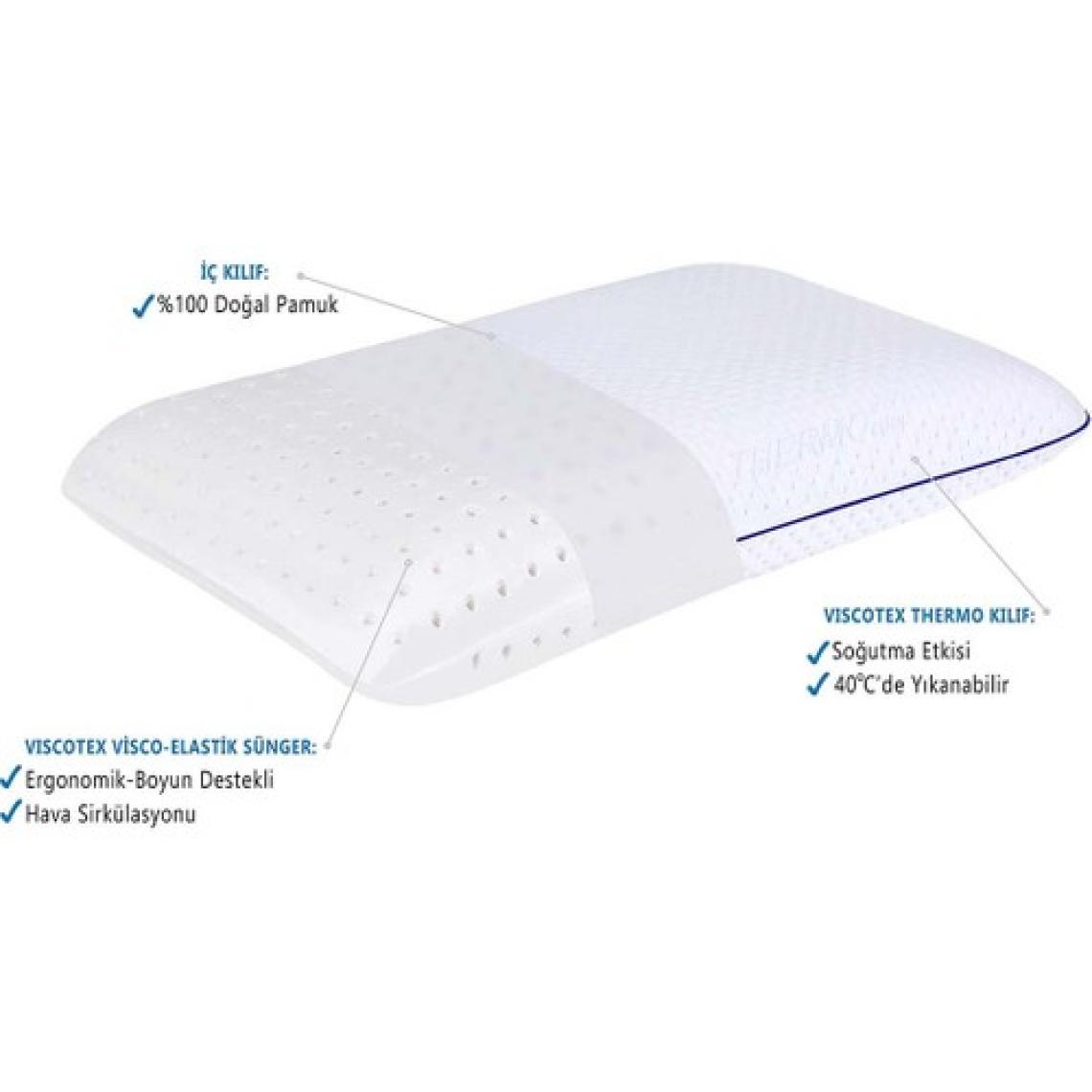 Viscotex Boyun Destekli Tombul Yastık 56x37x12 cm, Beyaz