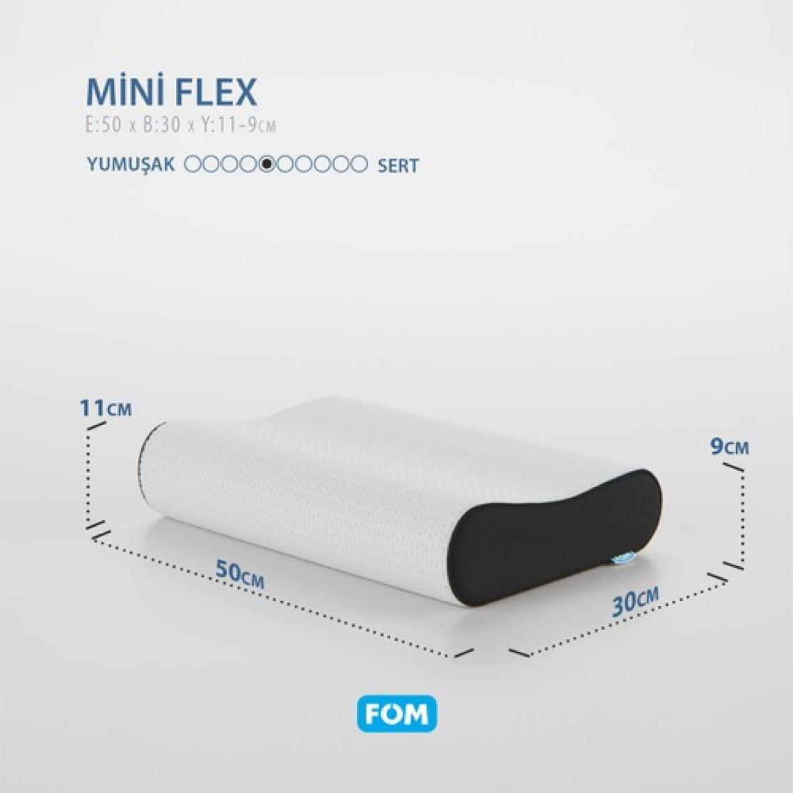 FOM Mini Flex Visco Çocuk Ve Seyahat Uyku Yastık, Ortopedik, 50 X 30 X 11/9, Siyah