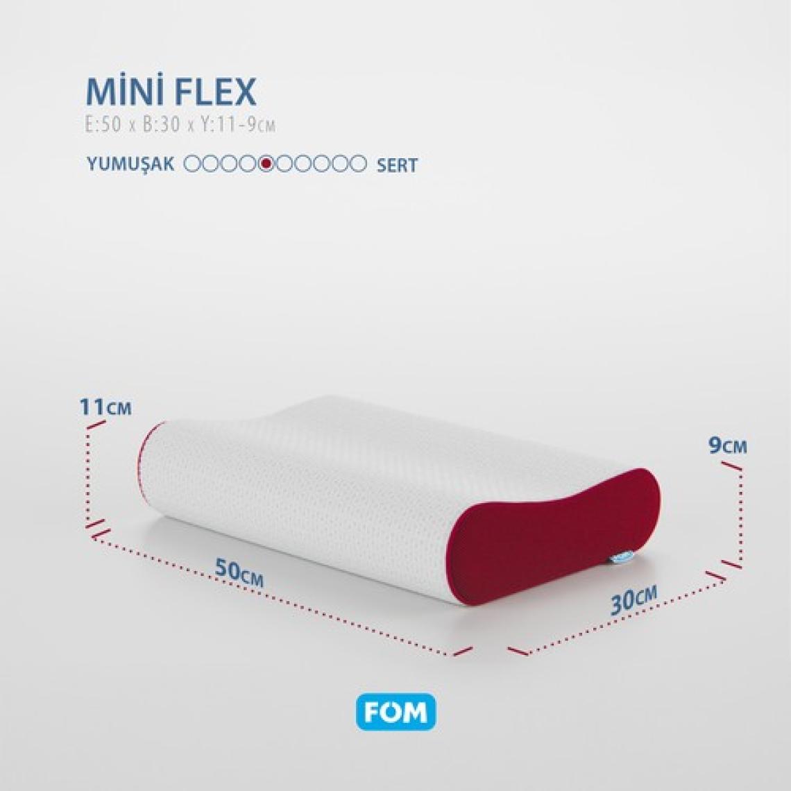 FOM Mini Flex Visco Çocuk Ve Seyahat Uyku Yastık, Ortopedik, 50 X 30 X 11/9, Kırmızı