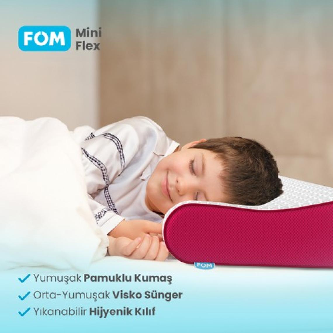 FOM Mini Flex Visco Çocuk Ve Seyahat Uyku Yastık, Ortopedik, 50 X 30 X 11/9, Kırmızı