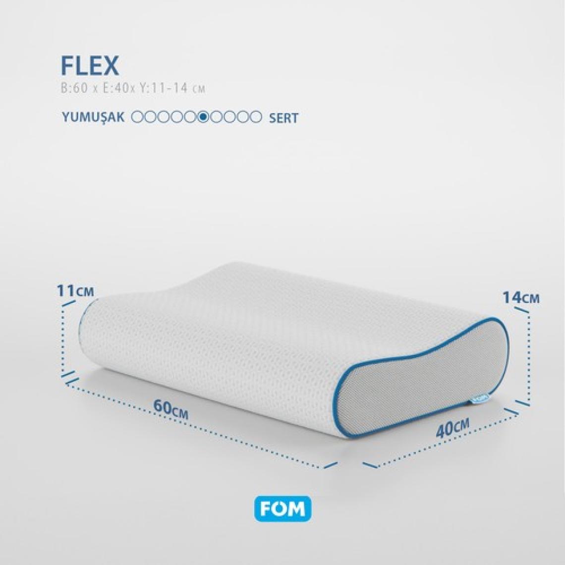 FOM 2'li Flex Tam Ortopedik Visco Konforlu Uyku Yastık Kampanyası, Ortopedik, 60 X 40 X 14/11, Beyaz