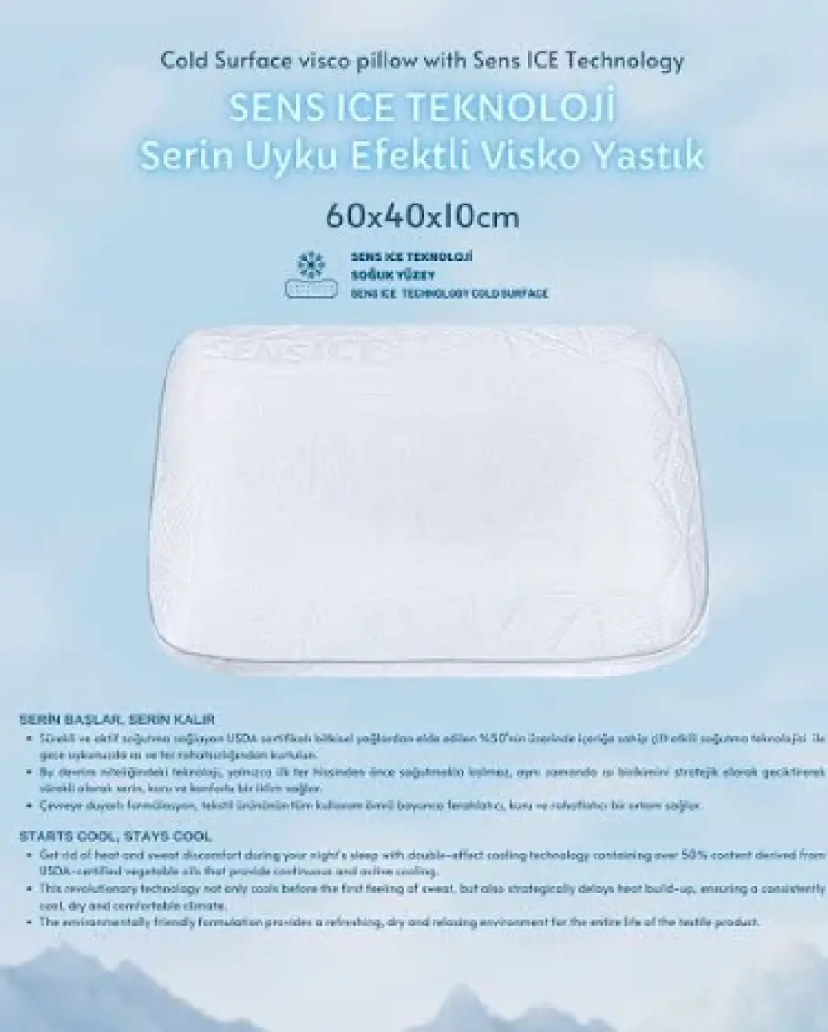 Viscotex Sens Ice Teknoloji Serin Uyku Efektli Visco Yastık Small 60X40X10 cm
