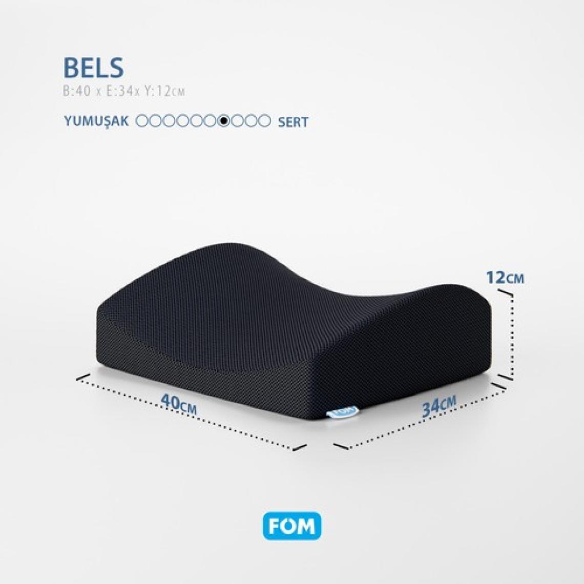Fom Bels Visco Konforlu ve Rahatlatıcı Bel Destek Yastık, Ortopedik, 40 cm x 34 cm x 12 cm, Siyah