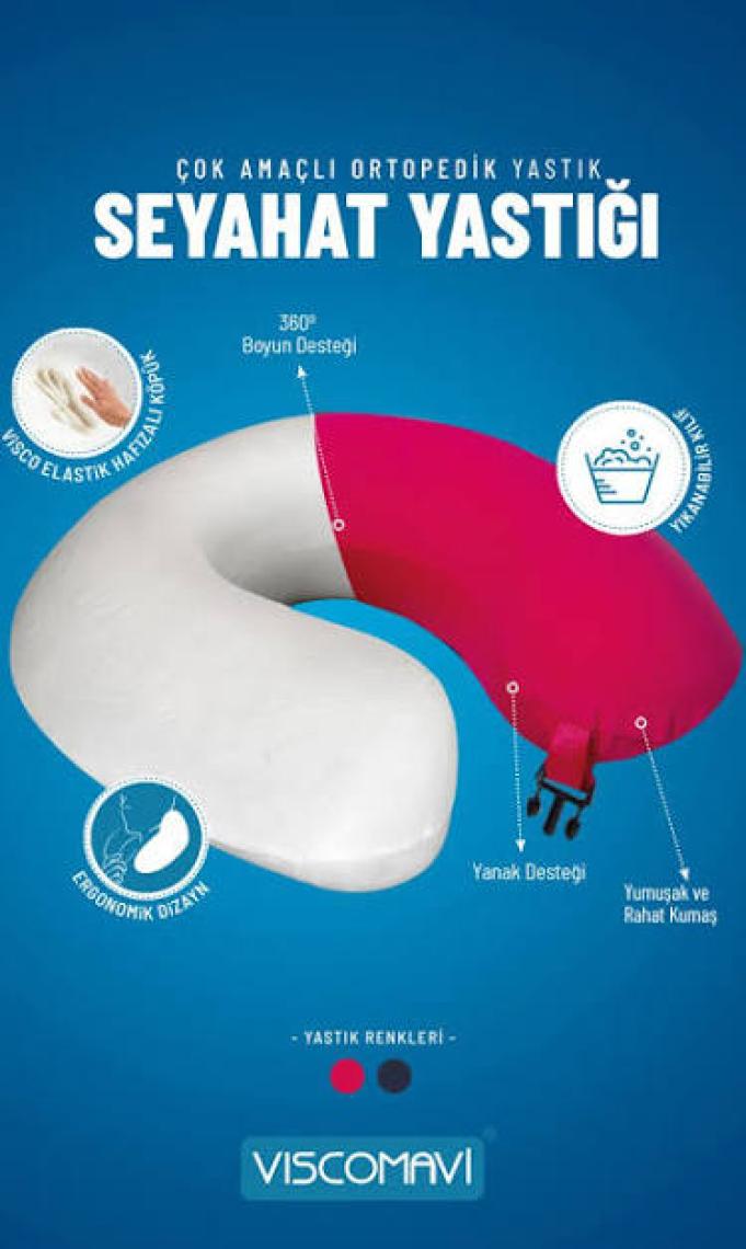 Viscomavi Visco Seyahat Yastığı (Ortopedik Visco Seyahat Yastığı Boyun Yastığı Visco Yastık Boyunluk Pembe)