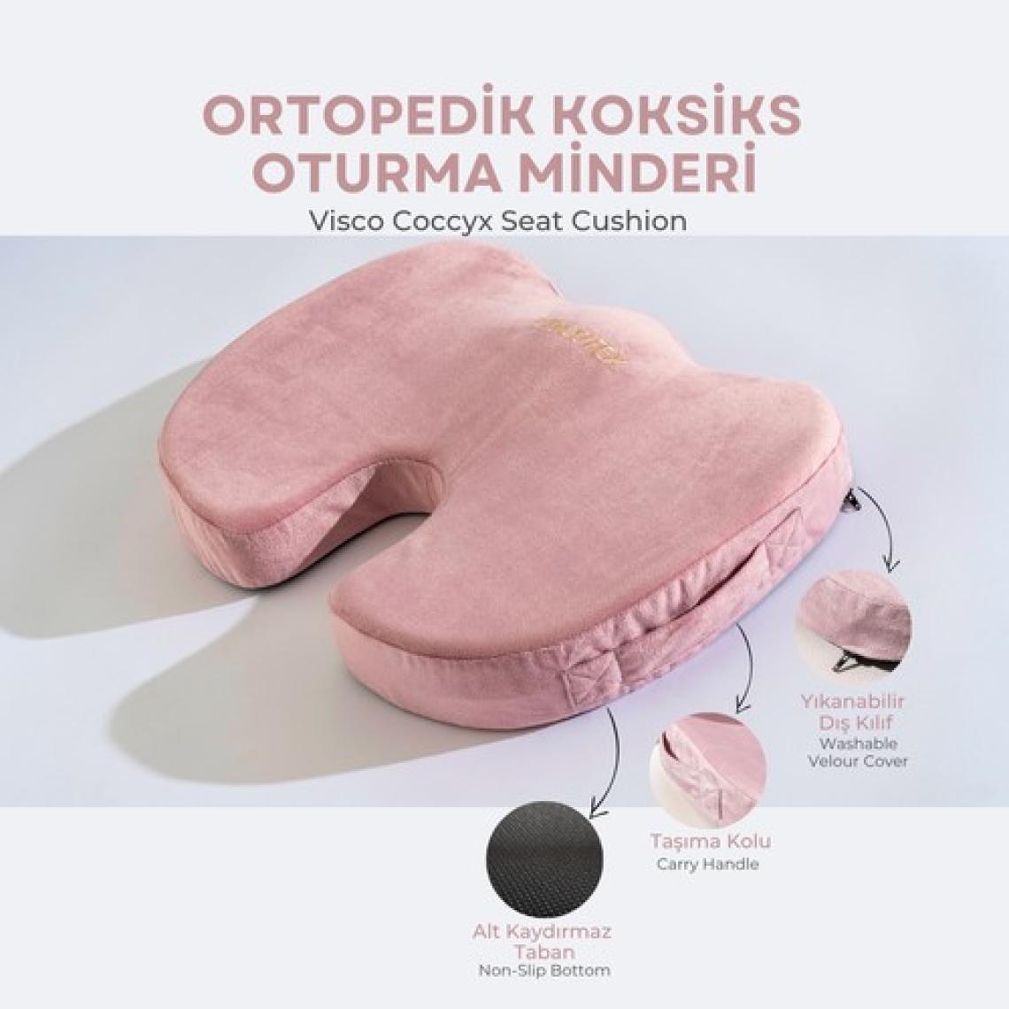 Visco Ortopedik, Kaydırmaz Tabanlı, Ofis, Araba, Koksiks Oturma Minderi, 45X34X7CM
