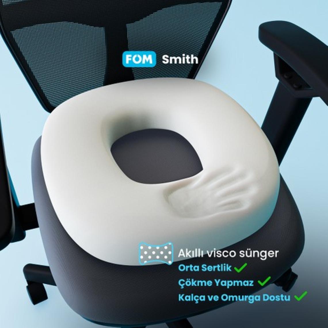 Fom Smith Visco Konforlu ve Rahatlatıcı Oturma Simidi Yastık, Ortopedik, 45 x 44 x 8, Açık Mavi