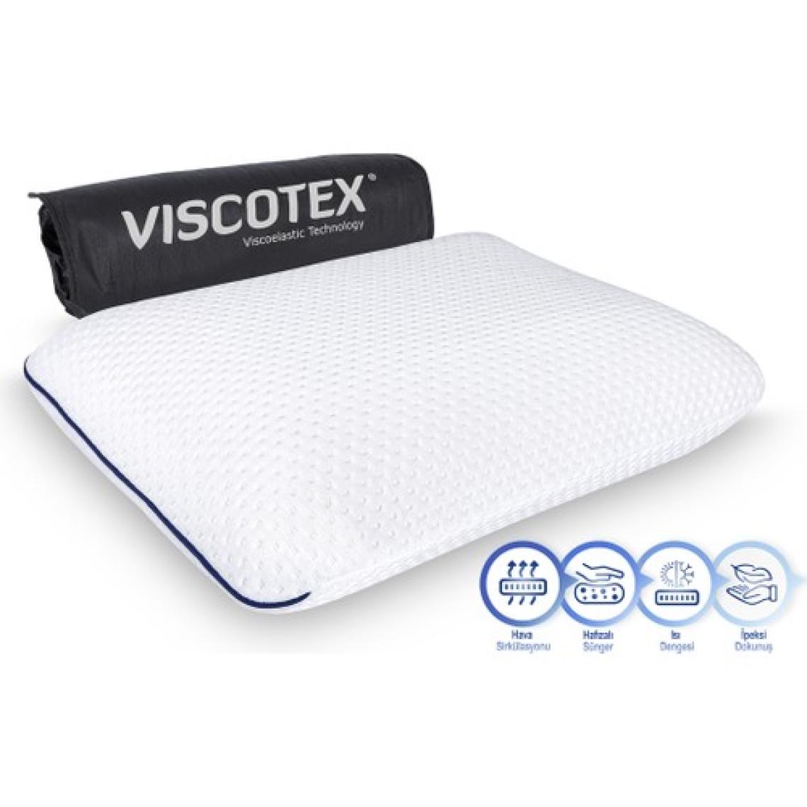 Viscotex Visco Hava Kanallı Klasik Yastık, High, 60X40X16CM. Beyaz-Lacivert