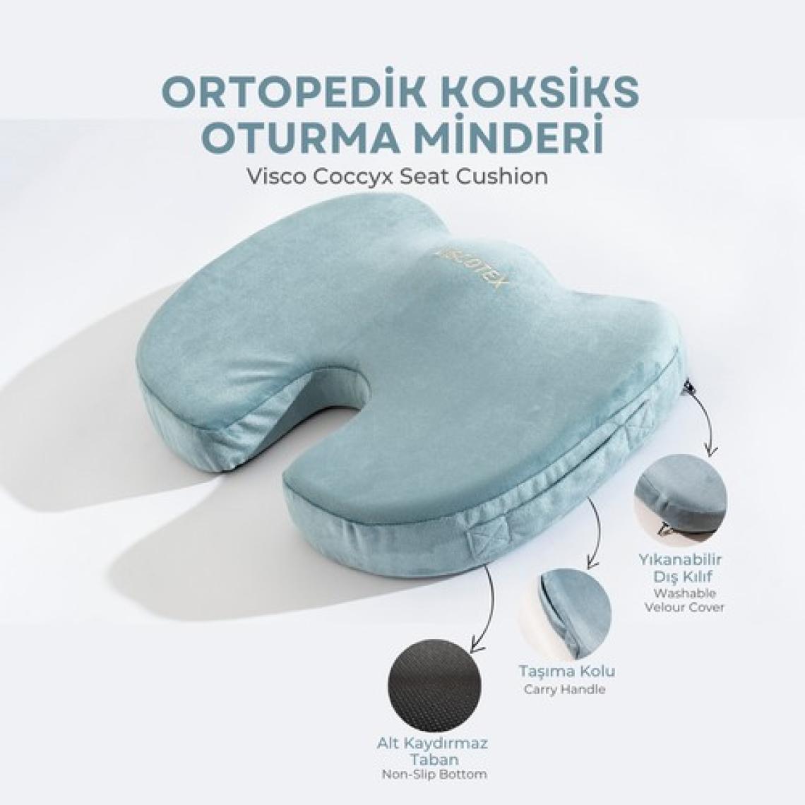 Visco Ortopedik, Kaydırmaz Tabanlı, Ofis, Araba, Koksiks Oturma Minderi, 45X34X7CM