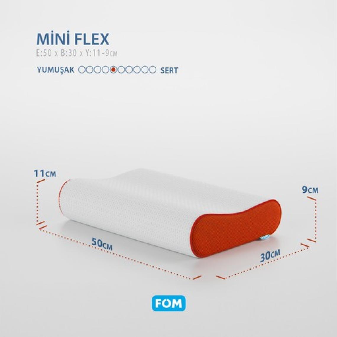 FOM Mini Flex Visco Çocuk Ve Seyahat Uyku Yastık, Ortopedik, 50 X 30 X 11/9, Turuncu