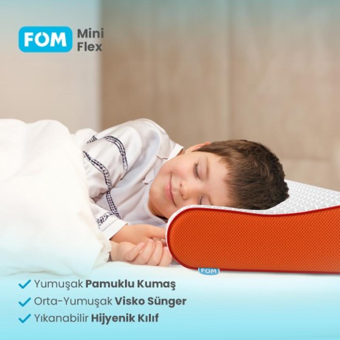 FOM Mini Flex Visco Çocuk Ve Seyahat Uyku Yastık, Ortopedik, 50 X 30 X 11/9, Turuncu