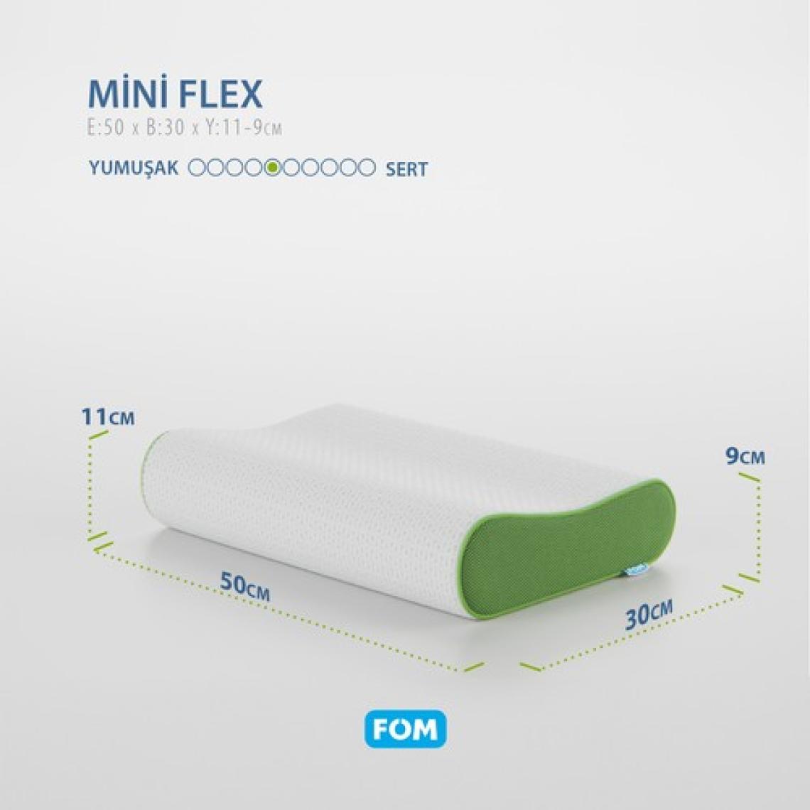 FOM Mini Flex Visco Çocuk Ve Seyahat Uyku Yastık, Ortopedik, 50 X 30 X 11/9, Yeşil