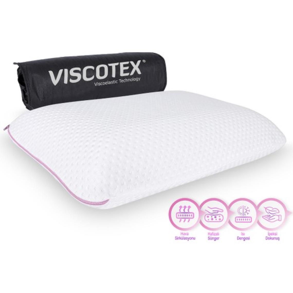 Viscotex Visco Hava Kanallı Klasik Yastık, Medium, 60X40X14CM, Beyaz-Pembe