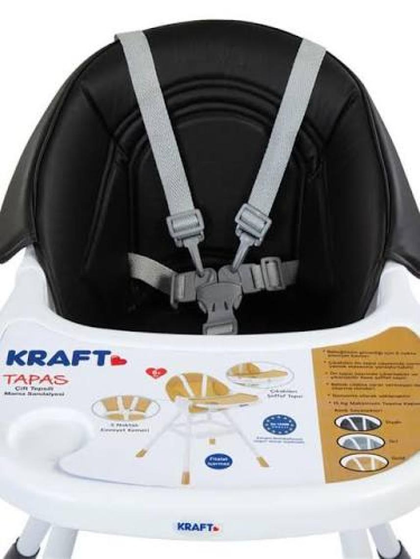 Kraft Siyah Mama Sandalyesi – 0-3 Yaş, 5 Noktalı Emniyet Kemeri, Çıkarılabilir Tepsi ve Katlanabilir Ergonomik Tasarım