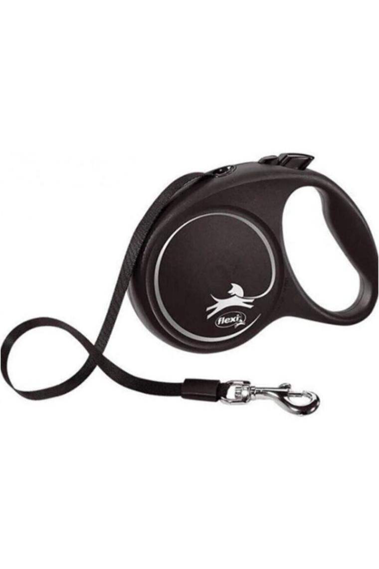 Flexi Black Desing Medium 5 m Şerit Siyah Otomatik Köpek Gezdirme Tasması
