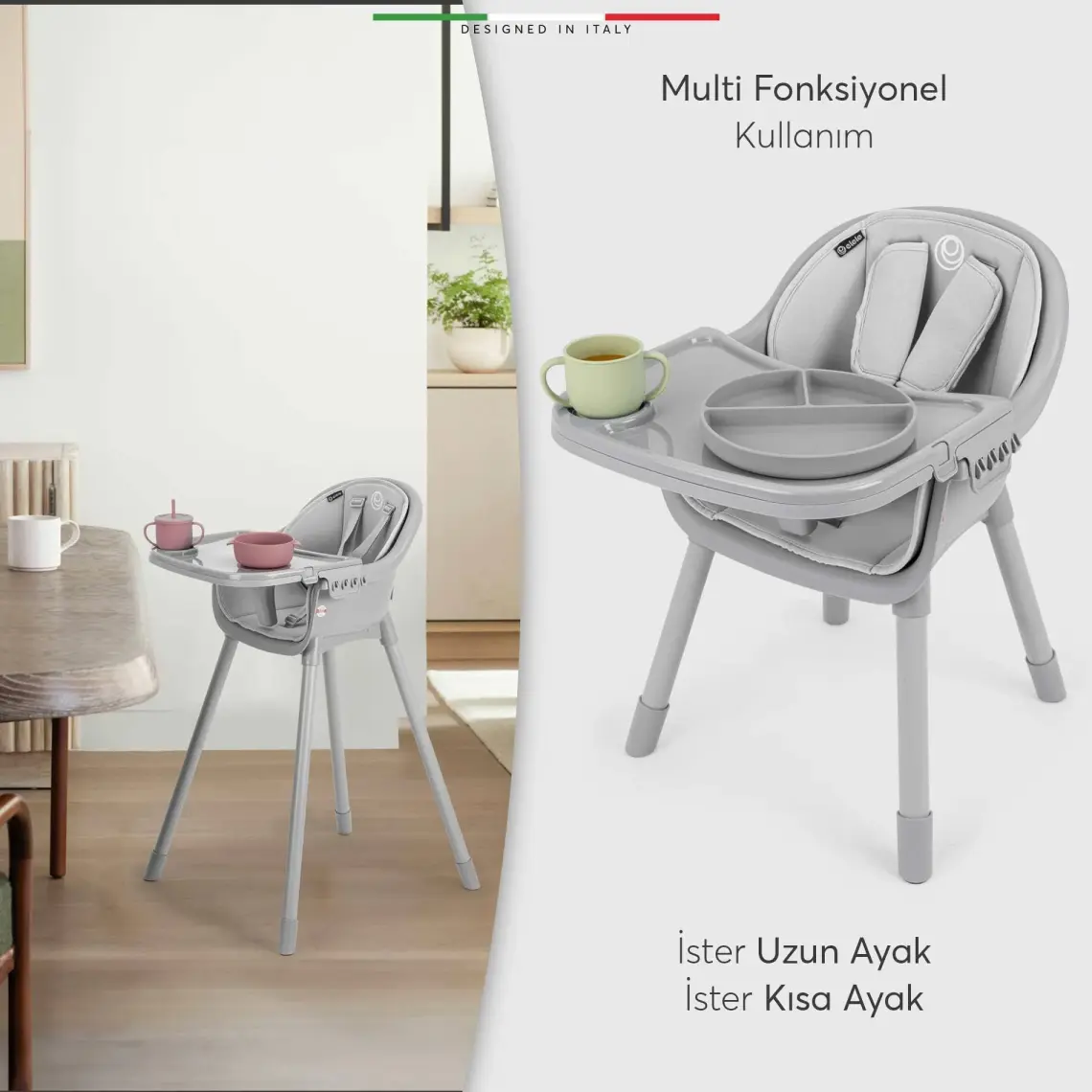 Elele Misto 4in1 Bebek Mama Sandalyesi ve Mama Oturağı Iç Pedli Gri