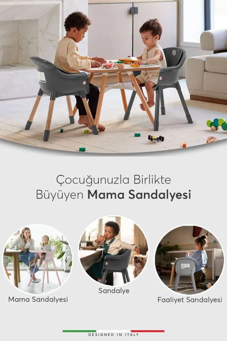 Elele Misto 4in1 Bebek Mama Sandalyesi ve Mama Oturağı Iç Pedli Gri