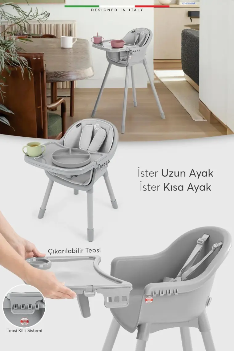 Elele Misto 4in1 Bebek Mama Sandalyesi ve Mama Oturağı Iç Pedli Gri