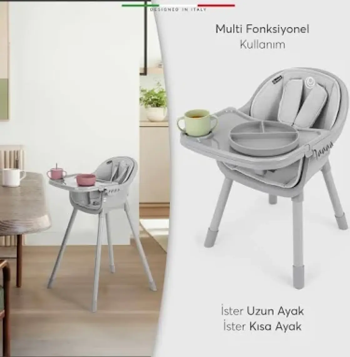 Elele Misto 4in1 Bebek Mama Sandalyesi ve Mama Oturağı Iç Pedli Antrasit