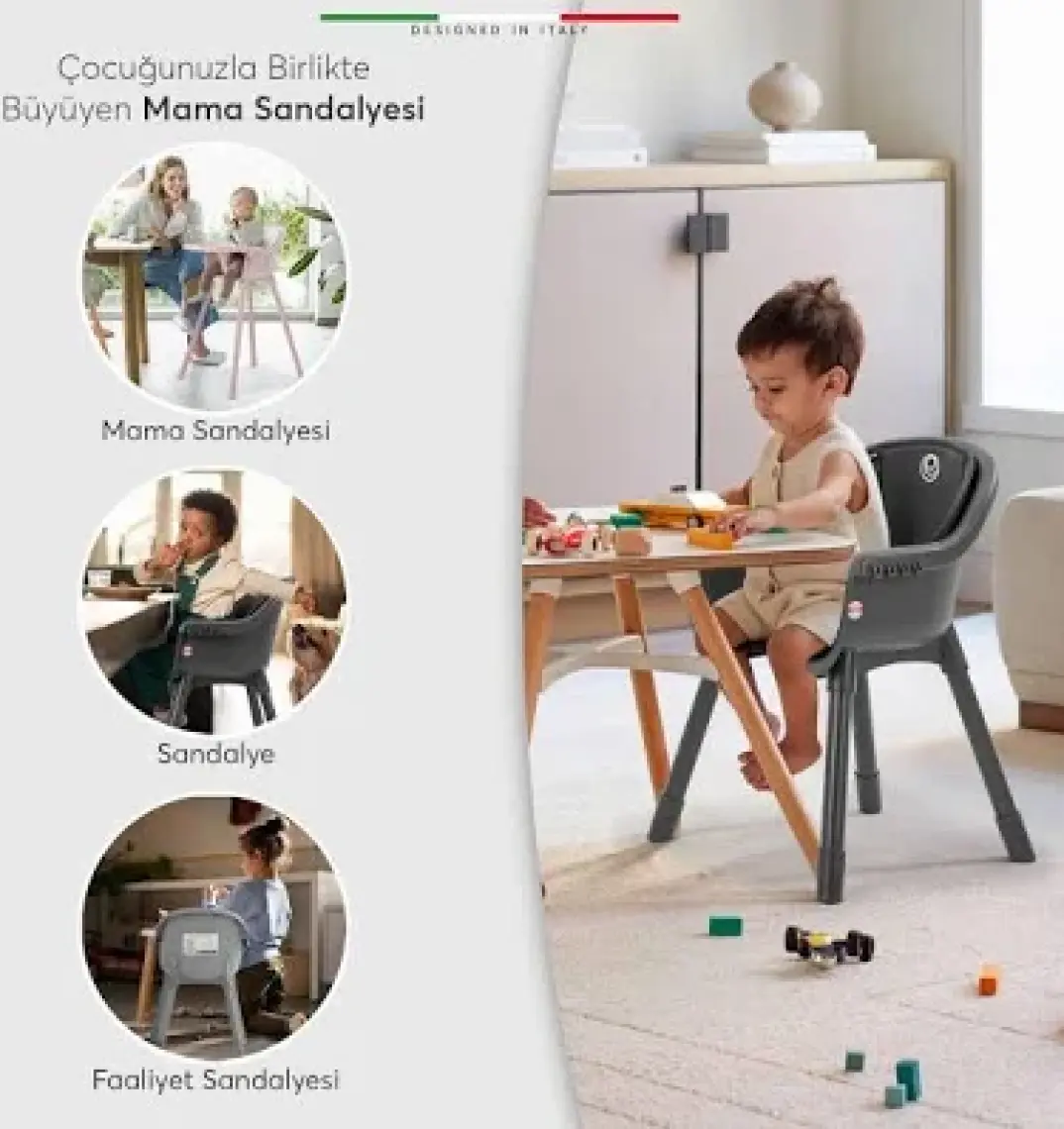 Elele Misto 4in1 Bebek Mama Sandalyesi ve Mama Oturağı Iç Pedli Antrasit