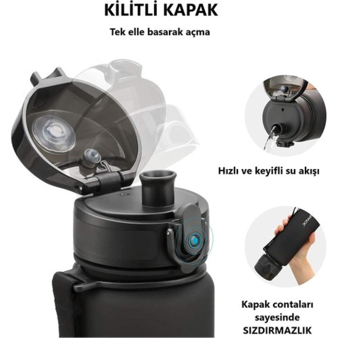 Uzspace Tritan Matara 800 ml Siyah 3053