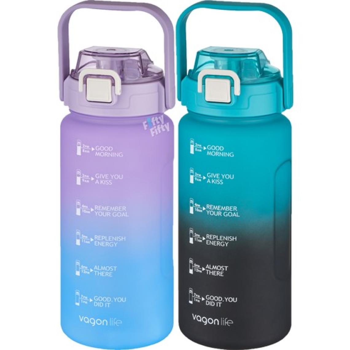 Vagonlife 2'li Ekonomik Motivasyon Matara Seti 1500 ml Büyük Boy 4 Farklı Renk Seçeneği Fiftyfifty