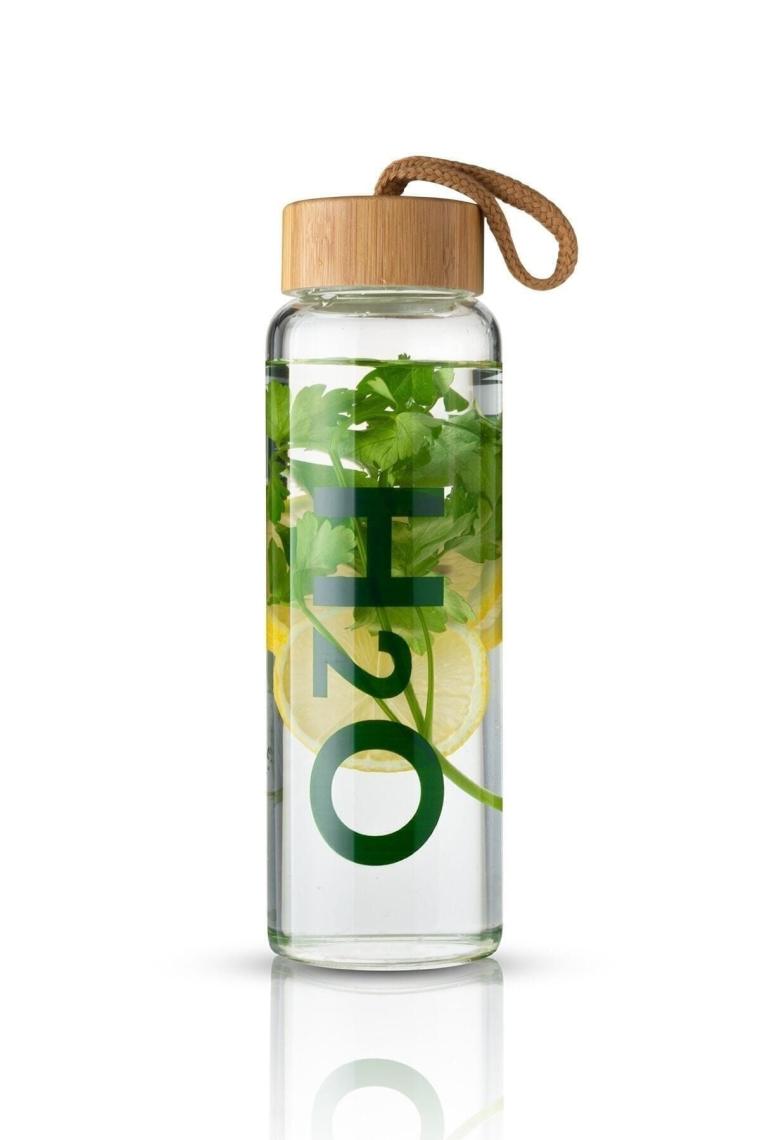 Tohana  H2O Bambu Kapaklı Cam Matara 800 ml