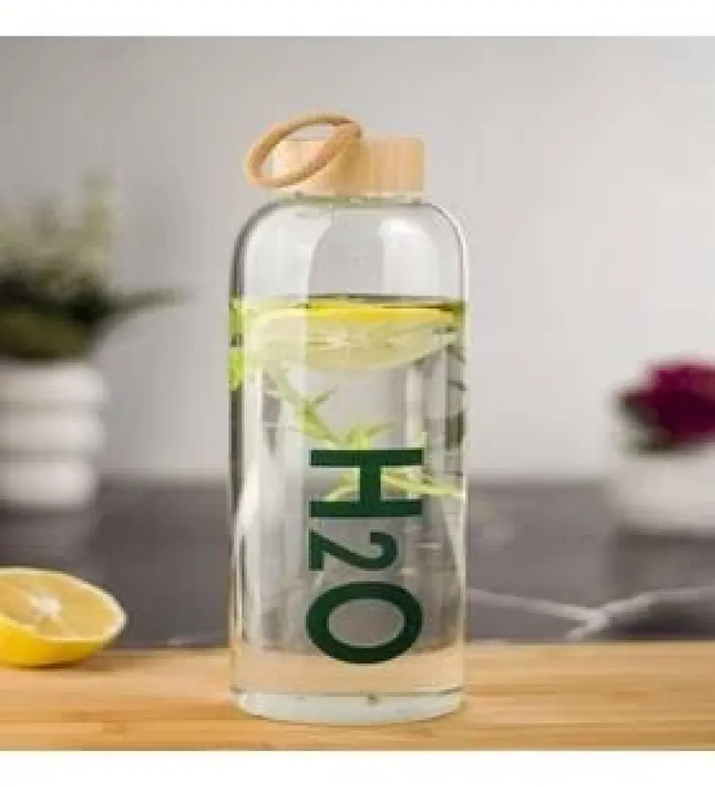 Tohana H2O Bambu Kapaklı Cam Matara 1000 ml