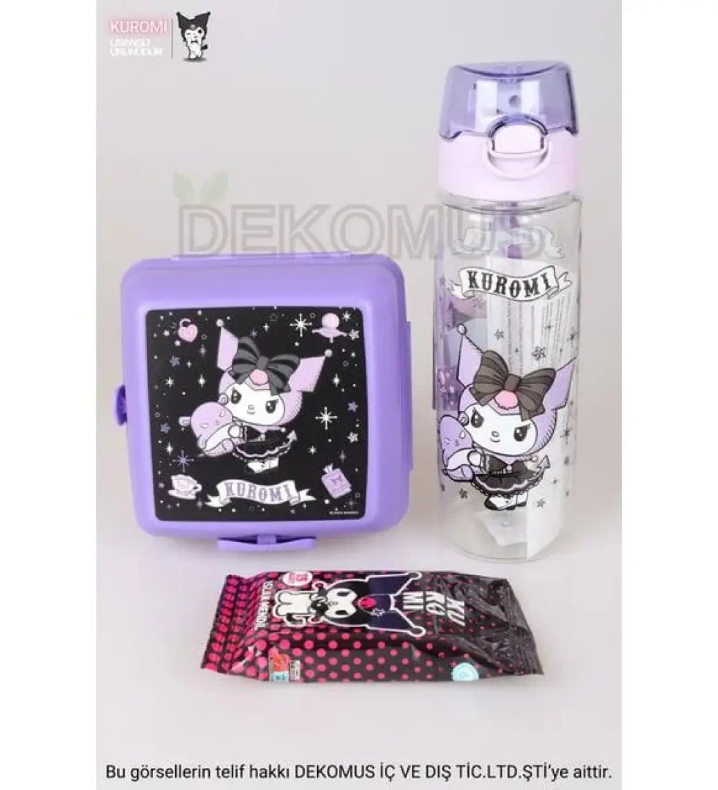 Kuromi Yeni Sezon Lisanslı Kuromı Trıtan Matara 700 ml ve 2 Katlı Beslenme Kabı Yemek Seti