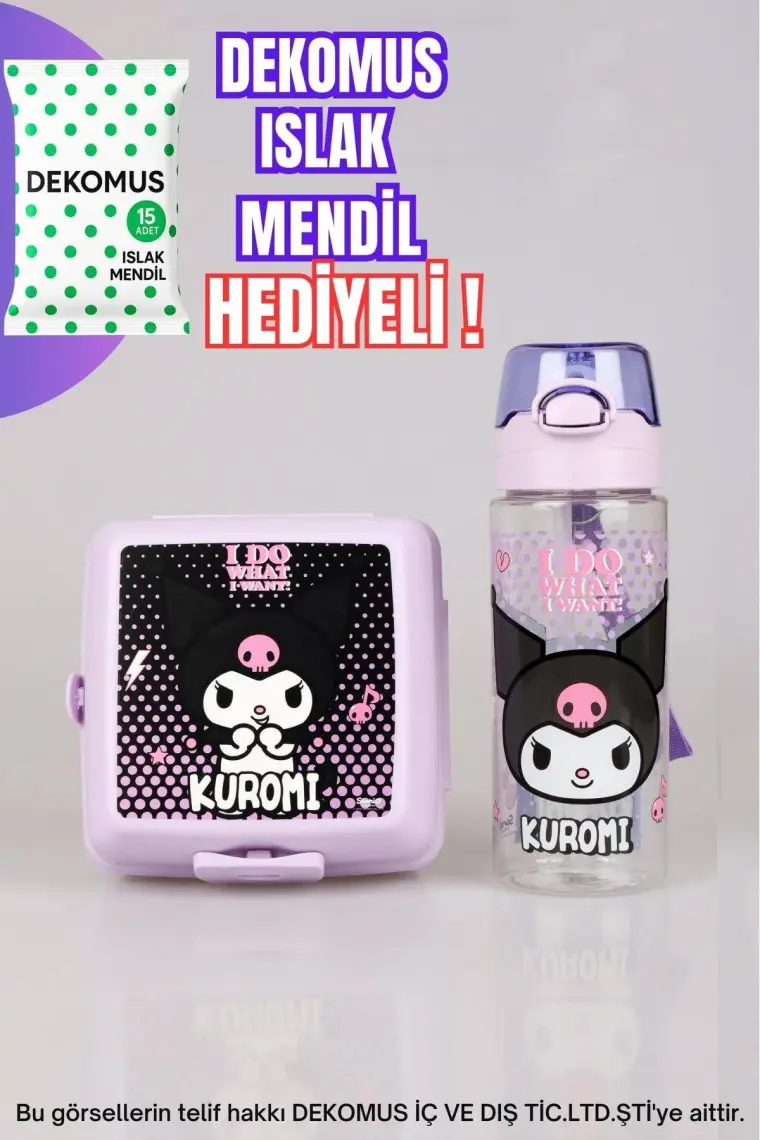 Kuromi Yeni Sezon Lisanslı Kuromı Trıtan Matara 700 ml ve 2 Katlı Beslenme Kabı Yemek Seti
