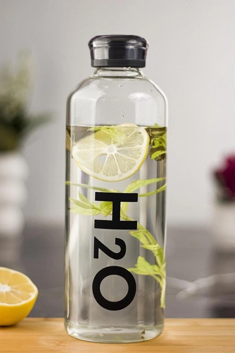 Molvea H2O Borosilikat Cam Matara Vakum Kapaklı 1 Litre Su Şişesi Suluk