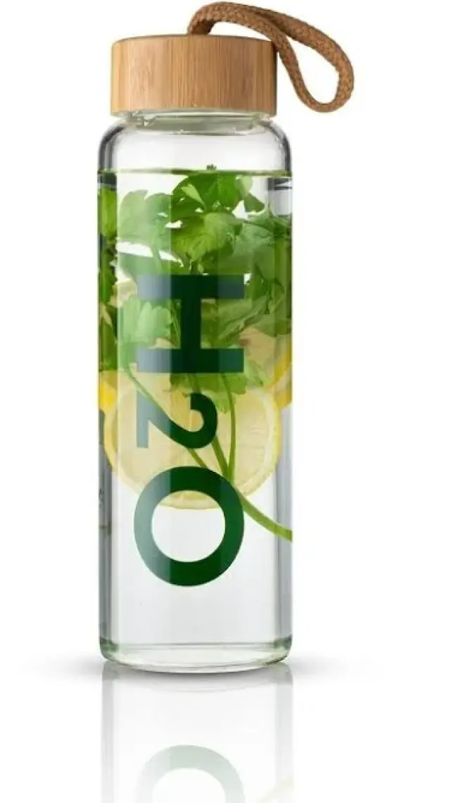Tohana  H2O Bambu Kapaklı Cam Matara 800 ml