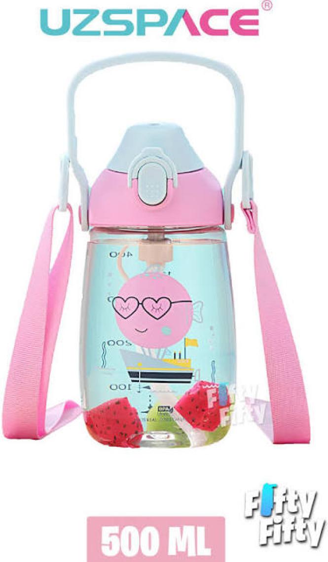 Uzspace Pipetli 500 ml Boyun Askılı Tritan Çocuk Su Matarası -Kutulu- FFUZ2201500