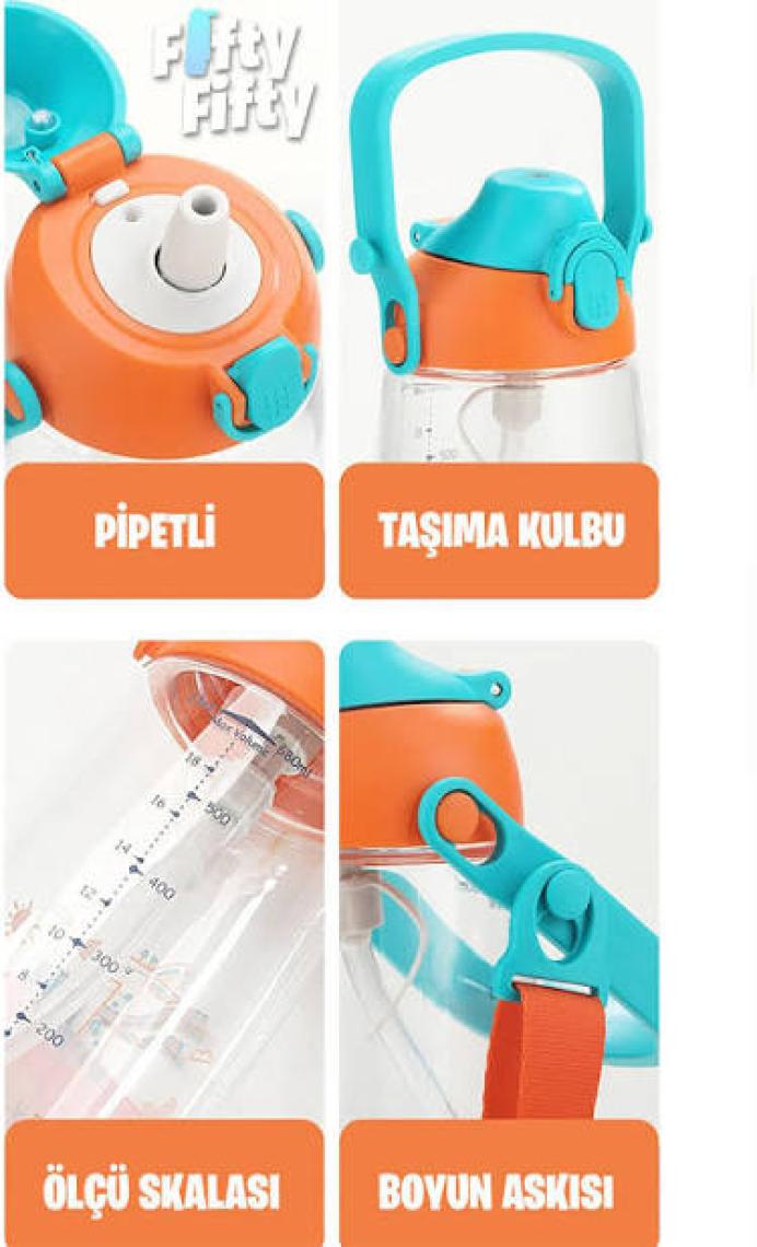 Uzspace Pipetli 500 ml Boyun Askılı Tritan Çocuk Su Matarası -Kutulu- FFUZ2201500