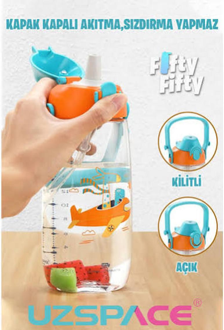 Uzspace Pipetli 500 ml Boyun Askılı Tritan Çocuk Su Matarası -Kutulu- FFUZ2201500