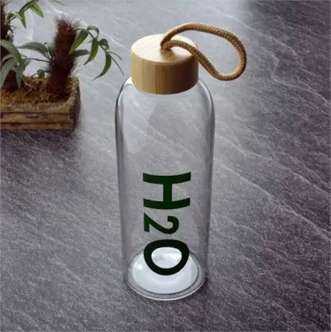 Tohana  H2O Bambu Kapaklı Cam Matara 800 ml