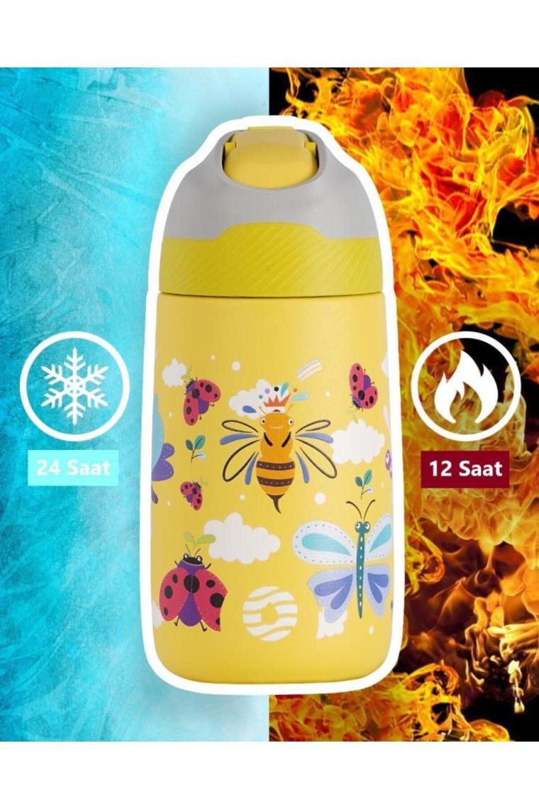 Vagonlife Çocuk 350 ml Pipetli Çelik Matara Paslanmaz Çelik Termos 5 Farklı Renk 2055-350ML