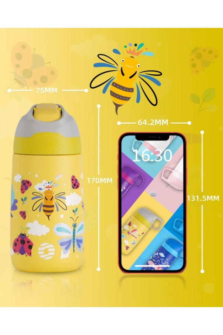 Vagonlife Çocuk 350 ml Pipetli Çelik Matara Paslanmaz Çelik Termos 5 Farklı Renk 2055-350ML