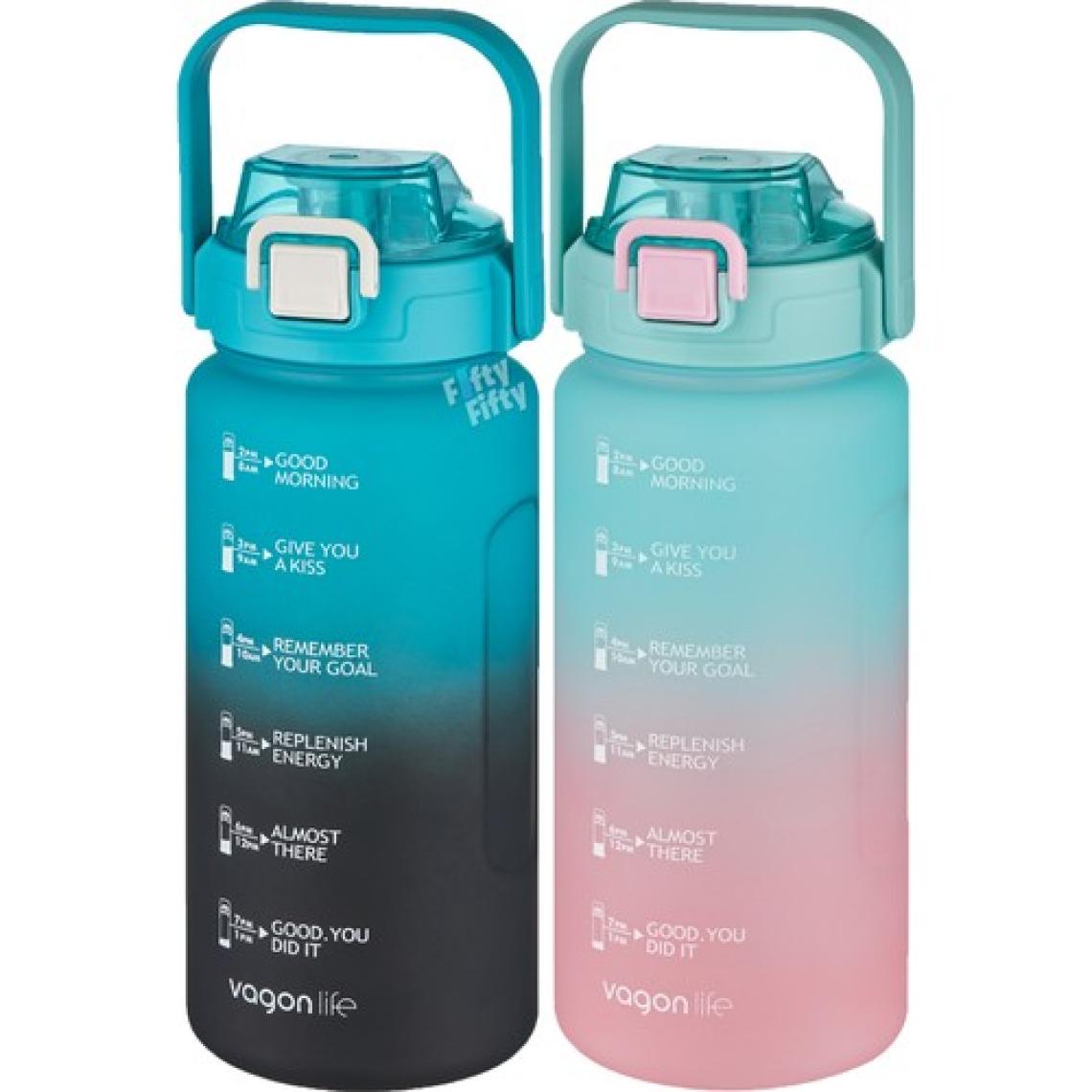 Vagonlife 2'li Ekonomik Motivasyon Matara Seti 1500 ml Büyük Boy 4 Farklı Renk Seçeneği Fiftyfifty