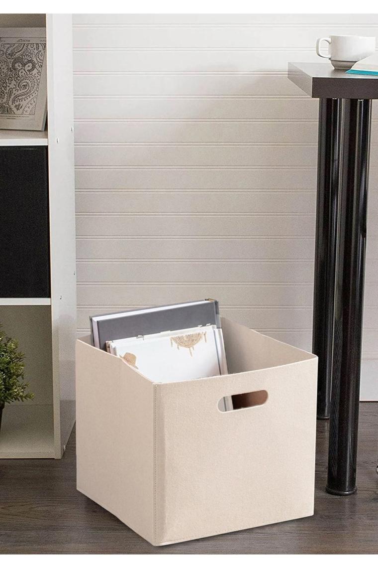 Krem Çok Amaçlı Keçe Organizer Sepet Dolap Içi Düzenleyici -tekli // 24 X 24 Cm
